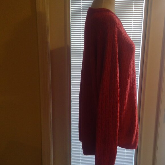 Beautiful Red Light Cable Knit Patterned Crew Neck Stretchy Long Sleeve Sweater - Picture 5 of 8